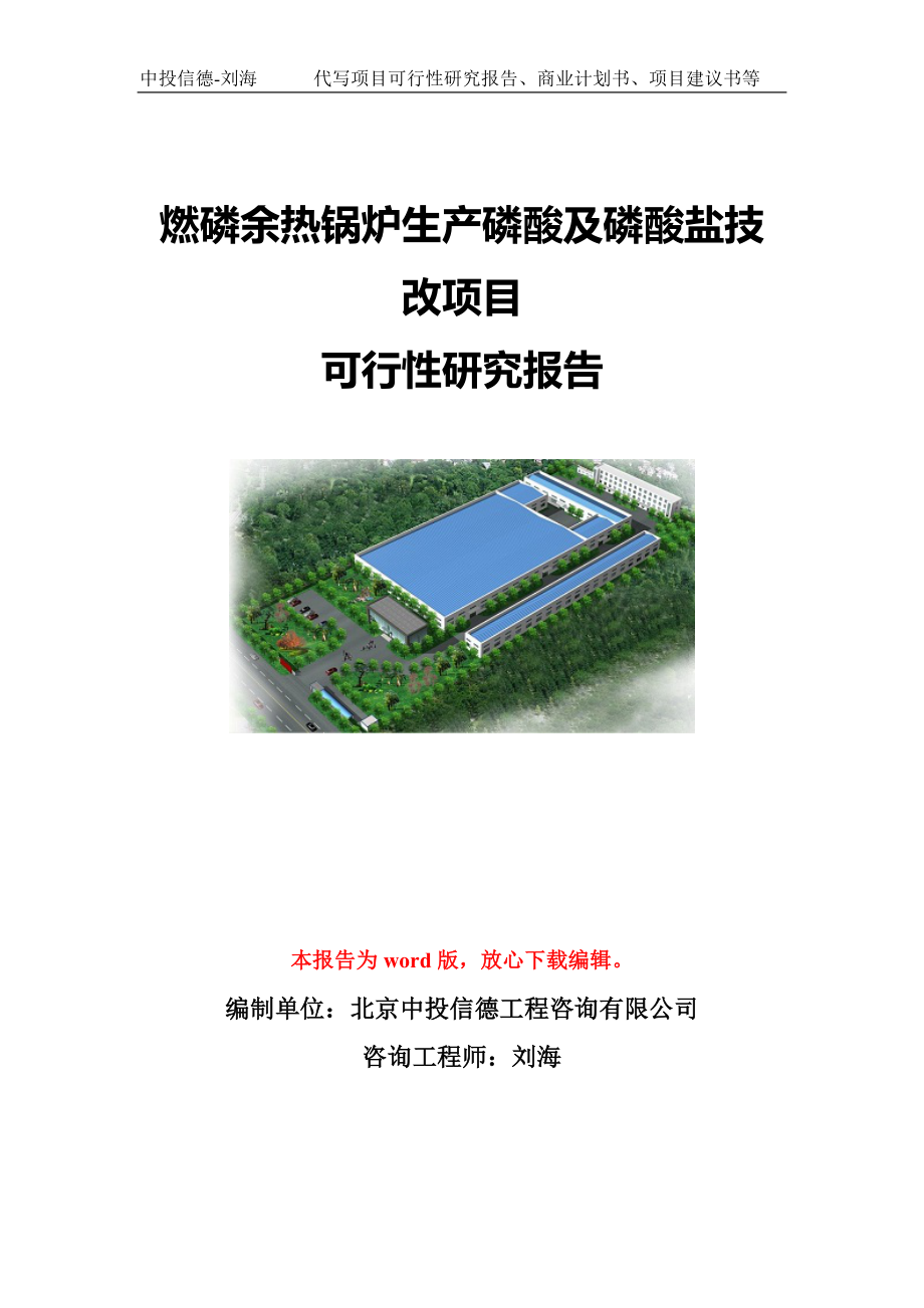 燃磷余热锅炉生产磷酸及磷酸盐技改项目可行性研究报告模板-代写定制_第1页