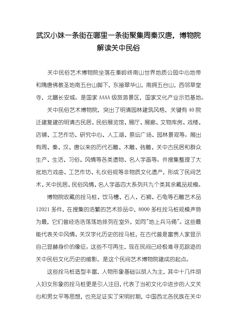 武汉小妹一条街在哪里一条街聚集周秦汉唐博物院解读关中民俗_第1页