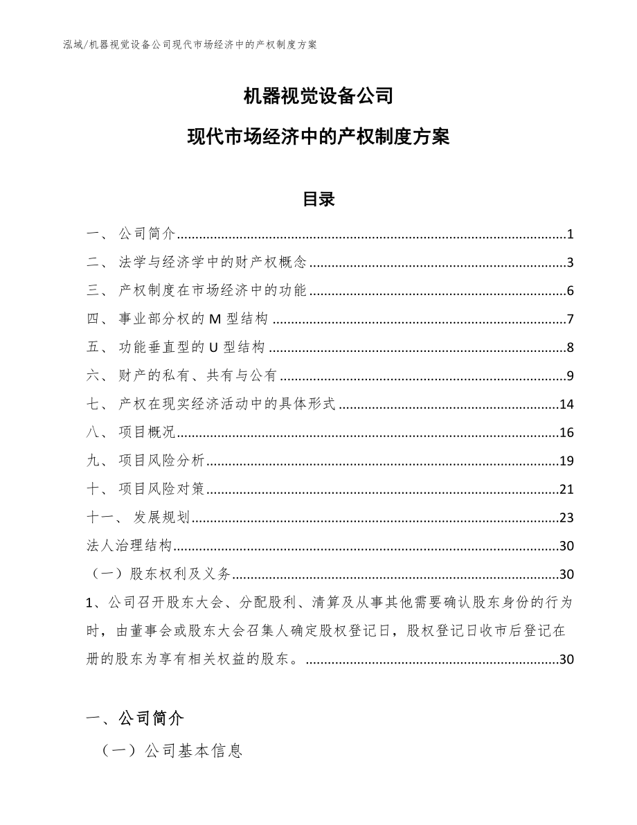 机器视觉设备公司现代市场经济中的产权制度方案_第1页