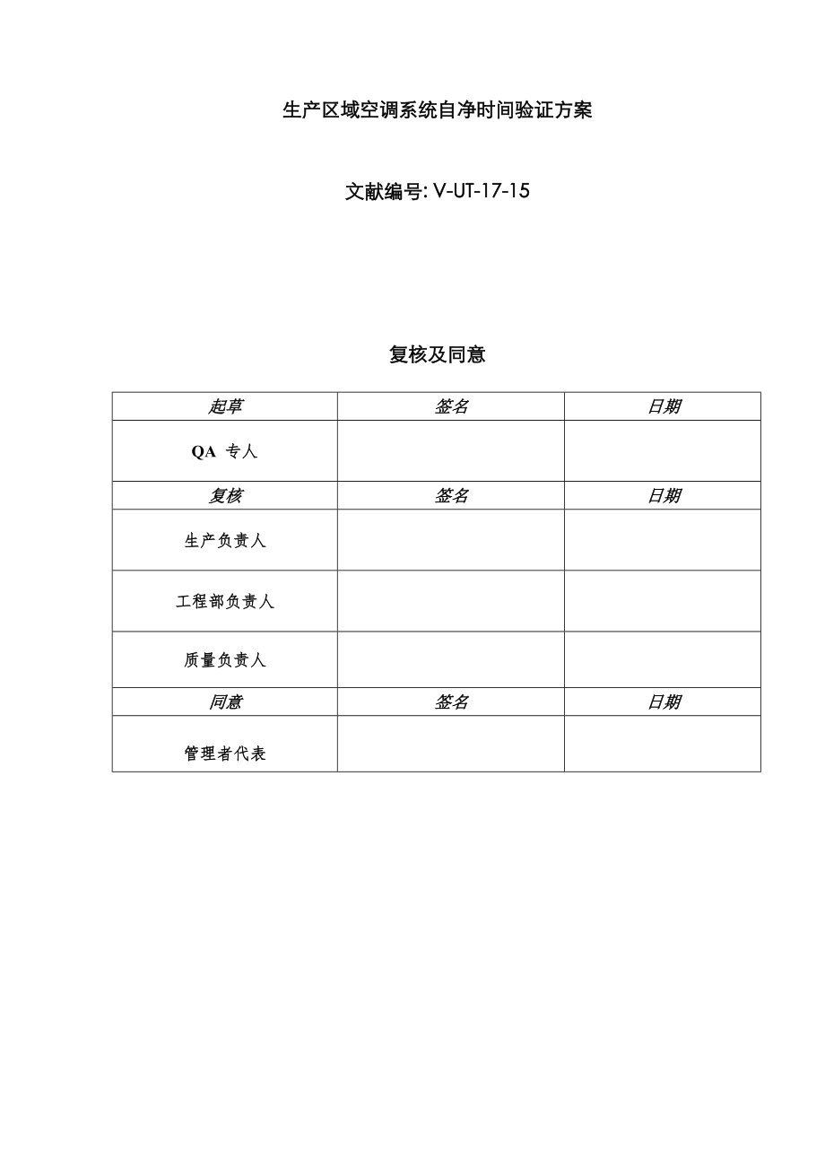 生产区域空调系统自净时间验证方案_第1页