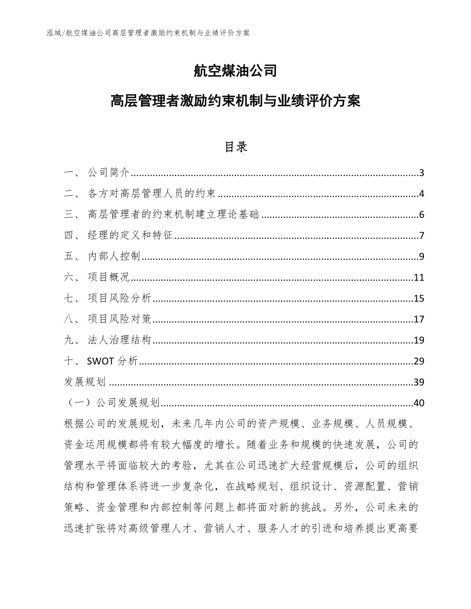 航空煤油公司高层管理者激励约束机制与业绩评价方案【参考】_第1页