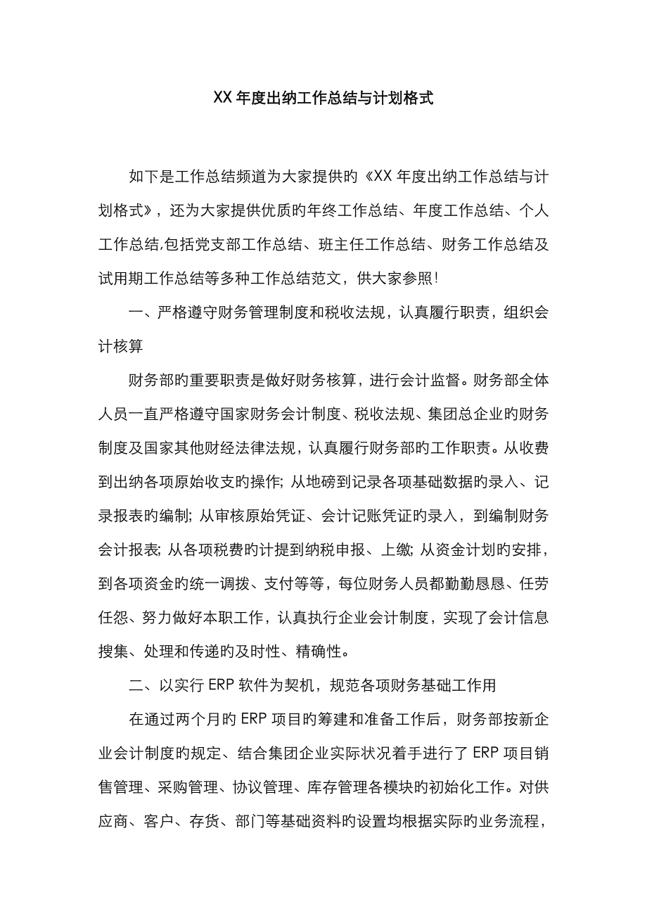 年度出纳工作总结与计划格式_第1页