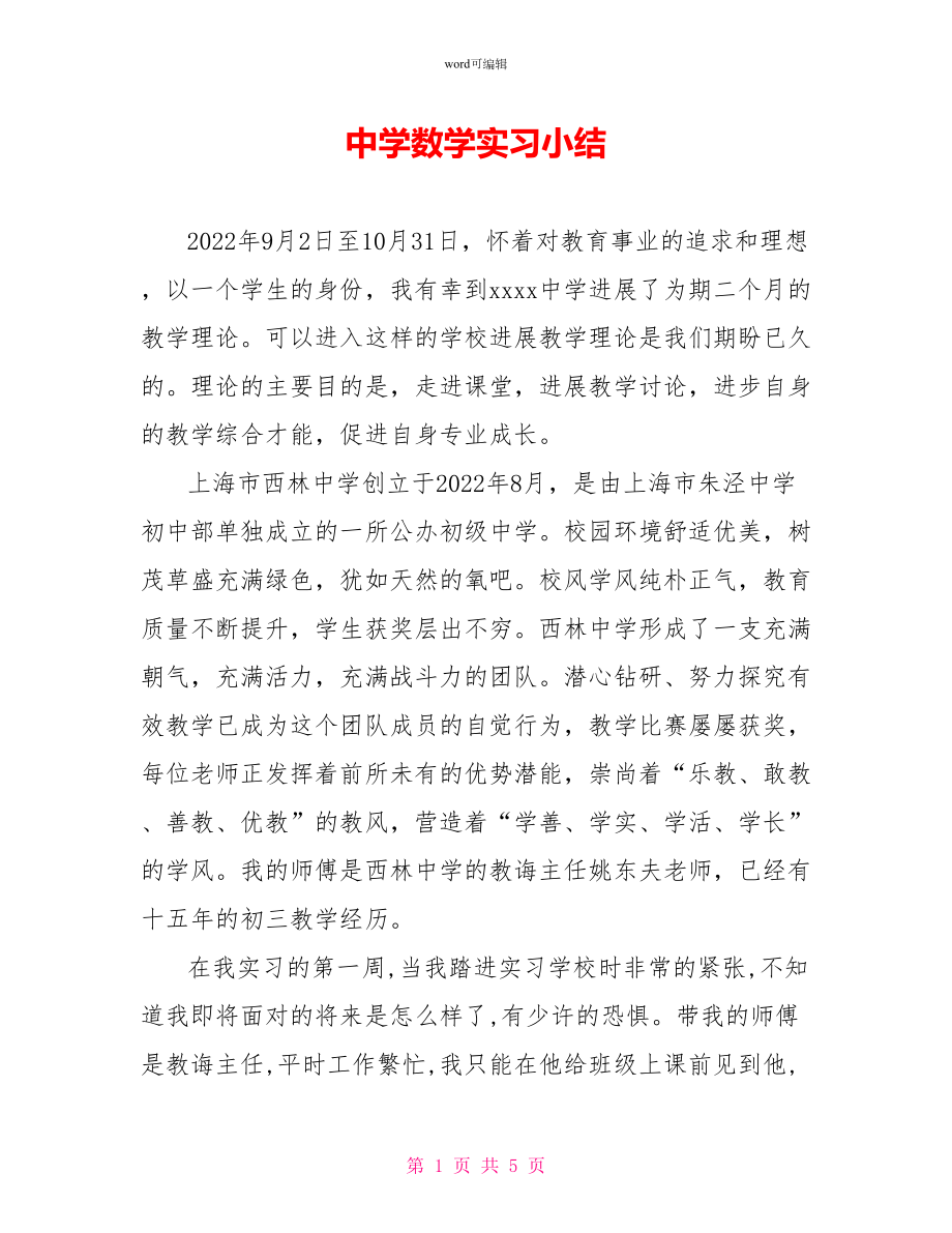 中学数学实习小结1_第1页