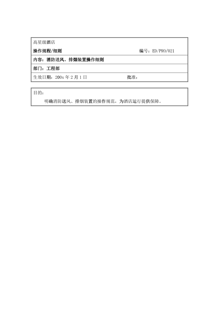 工程部作业程序-消防送风、排烟装置操作细则_第1页