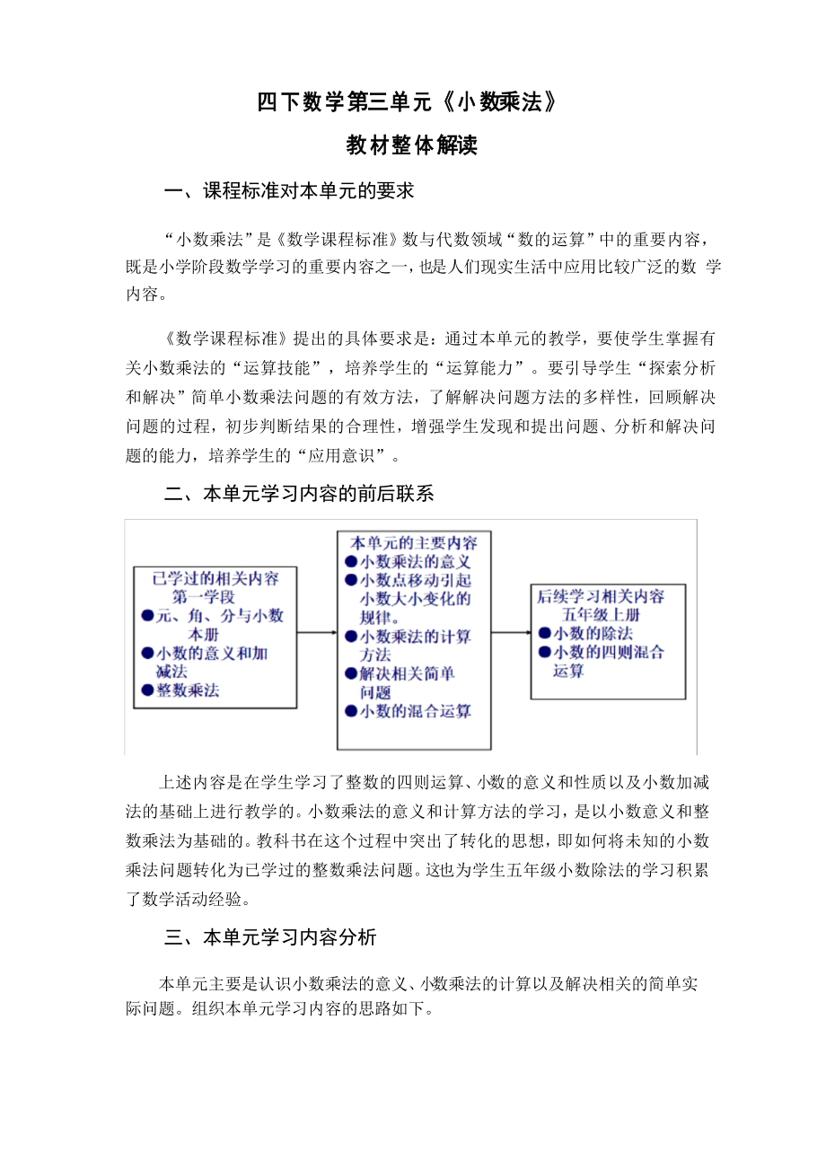 北师大四年级下册第三单元《小数乘法》教材解读_第1页