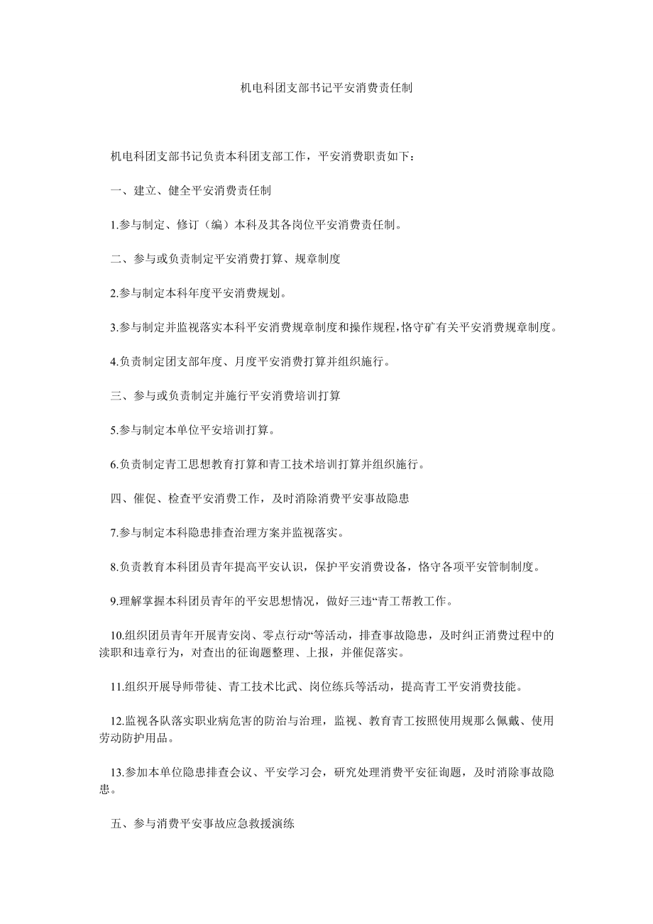 机电科团支部书记安全生产责任制_第1页