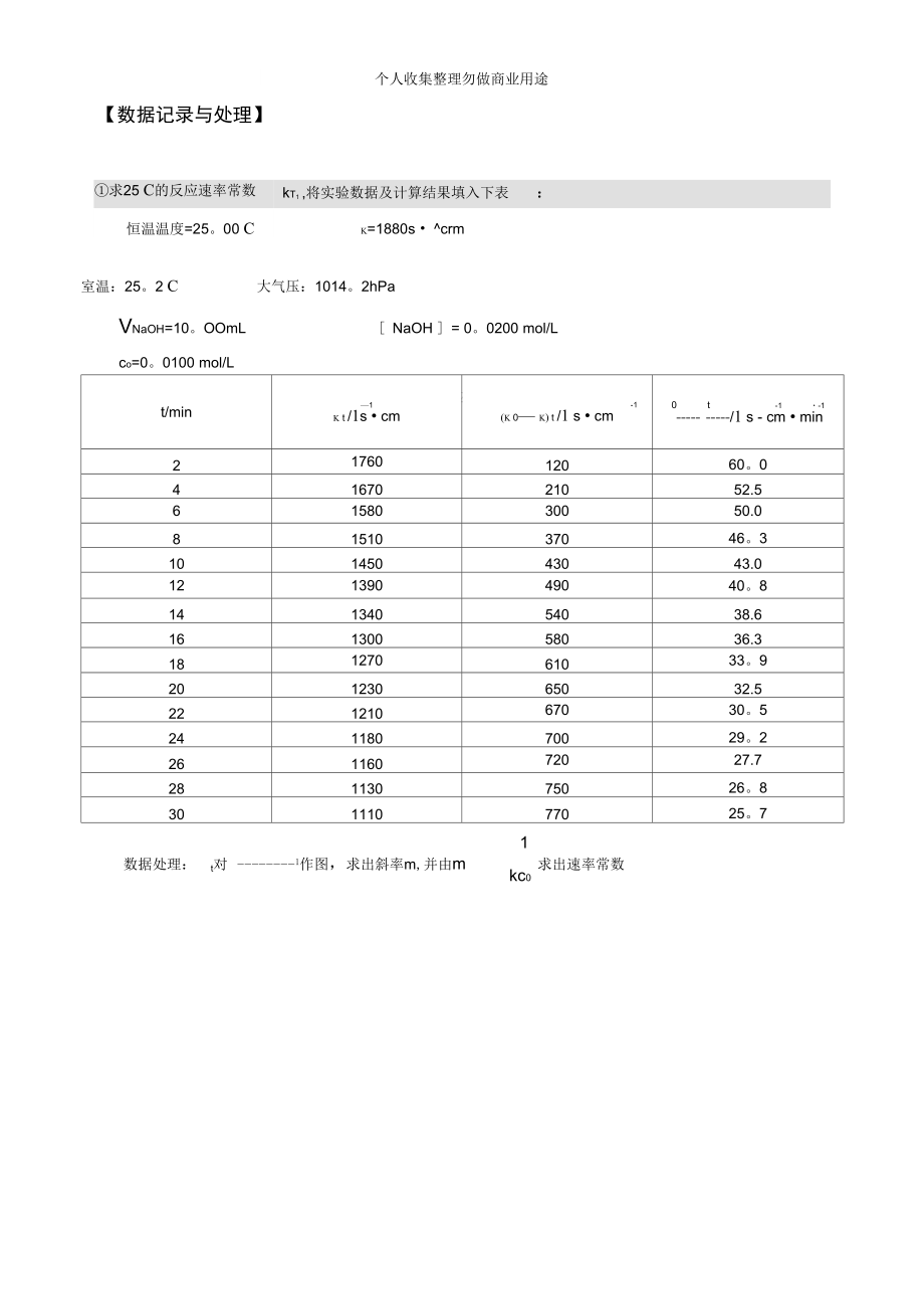 乙酸乙酯皂化反应速率常数的测定_第1页
