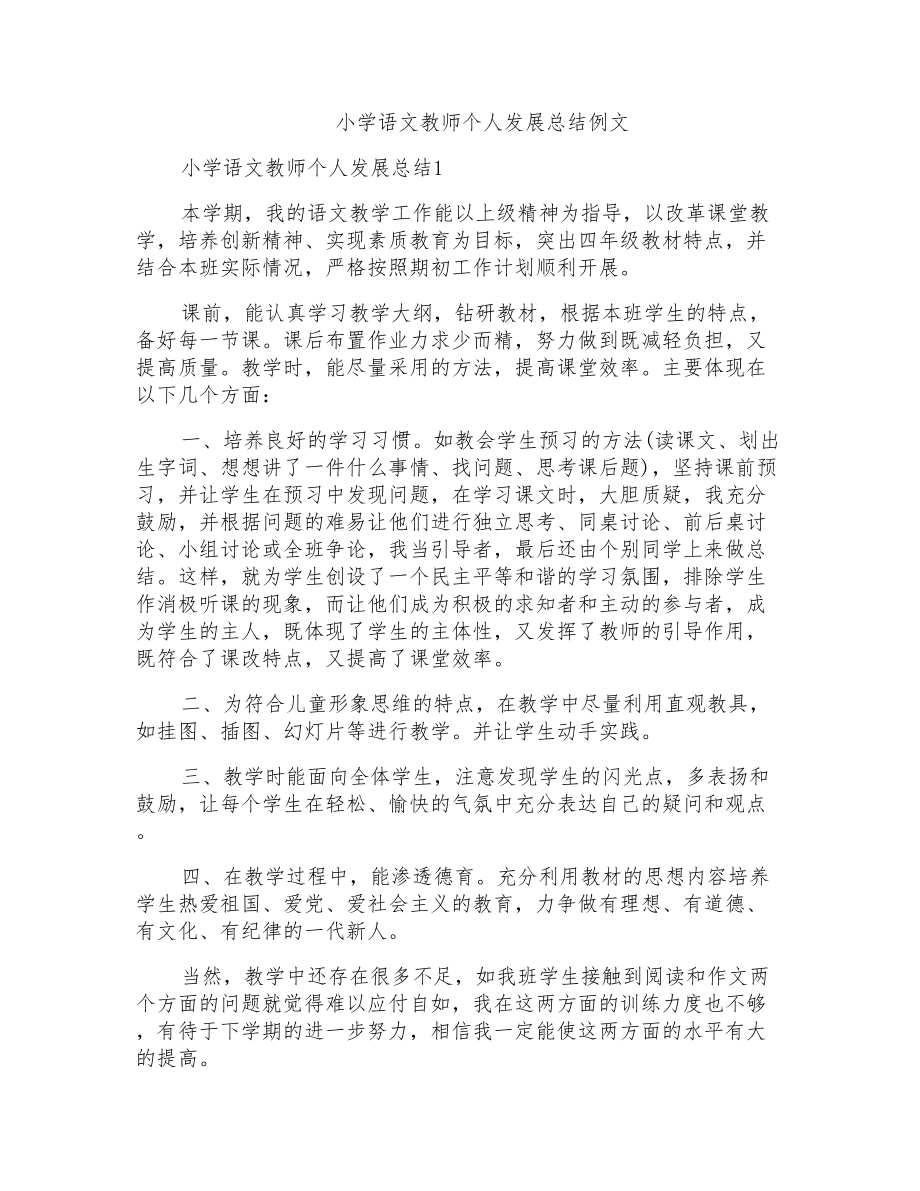小学语文教师个人发展总结例文_第1页