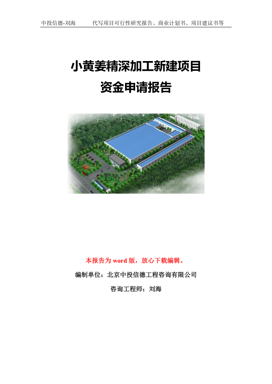 小黄姜精深加工新建项目资金申请报告模板定制_第1页