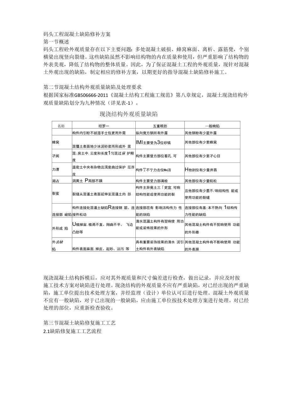 码头工程 混凝土缺陷修补方案_第1页