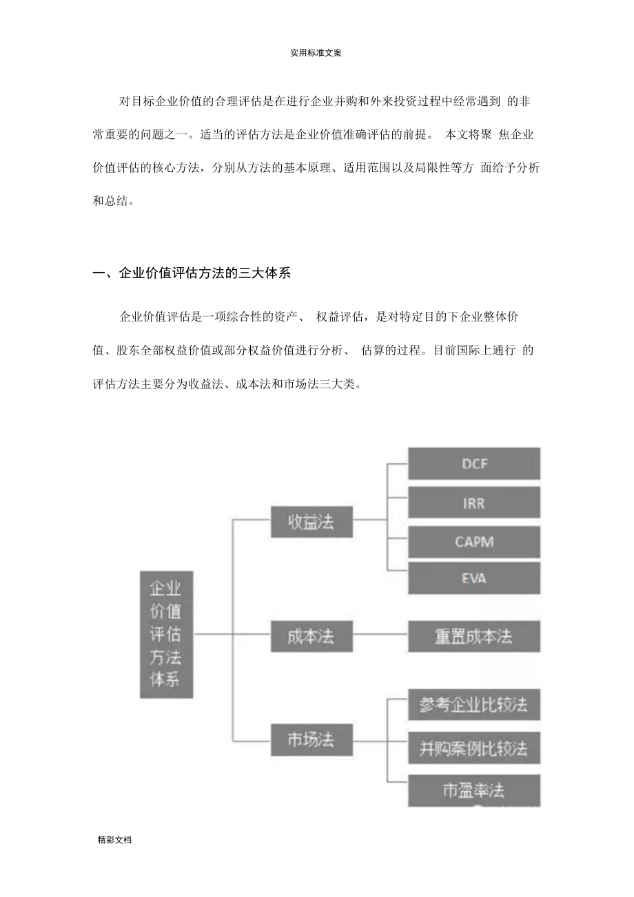 企业的并购估值地核心方法_第1页