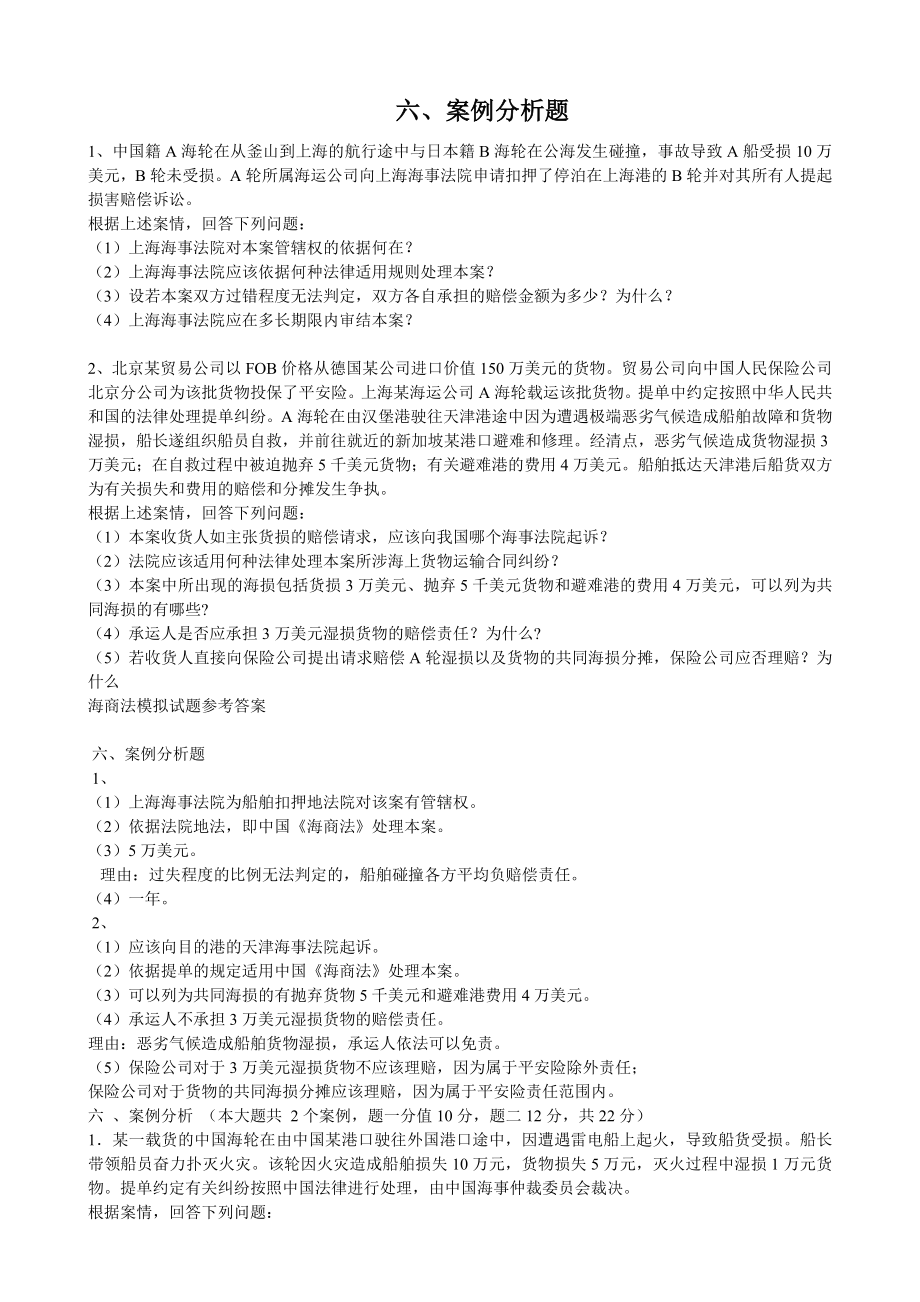 海商法试题及案例_第1页