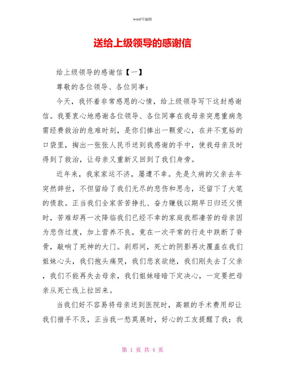 送给上级领导的感谢信_第1页
