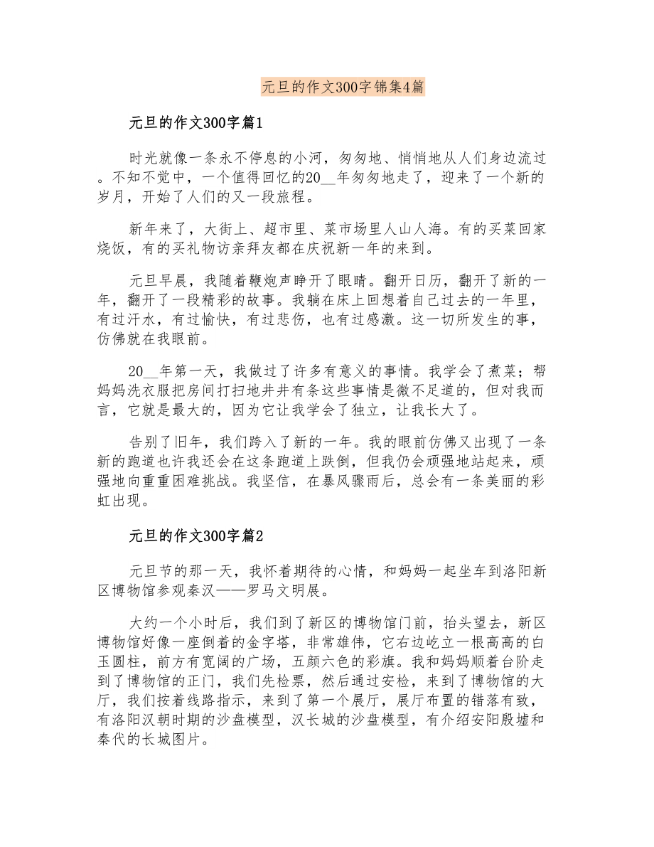 元旦的作文300字锦集4篇(精编)_第1页