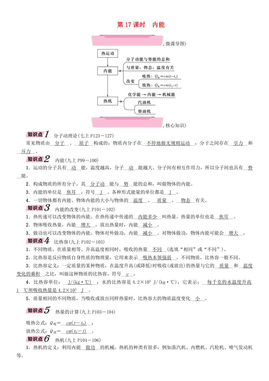 浙江省中考科学复习第2部分物质科学一第17课时内能精讲试题_第1页