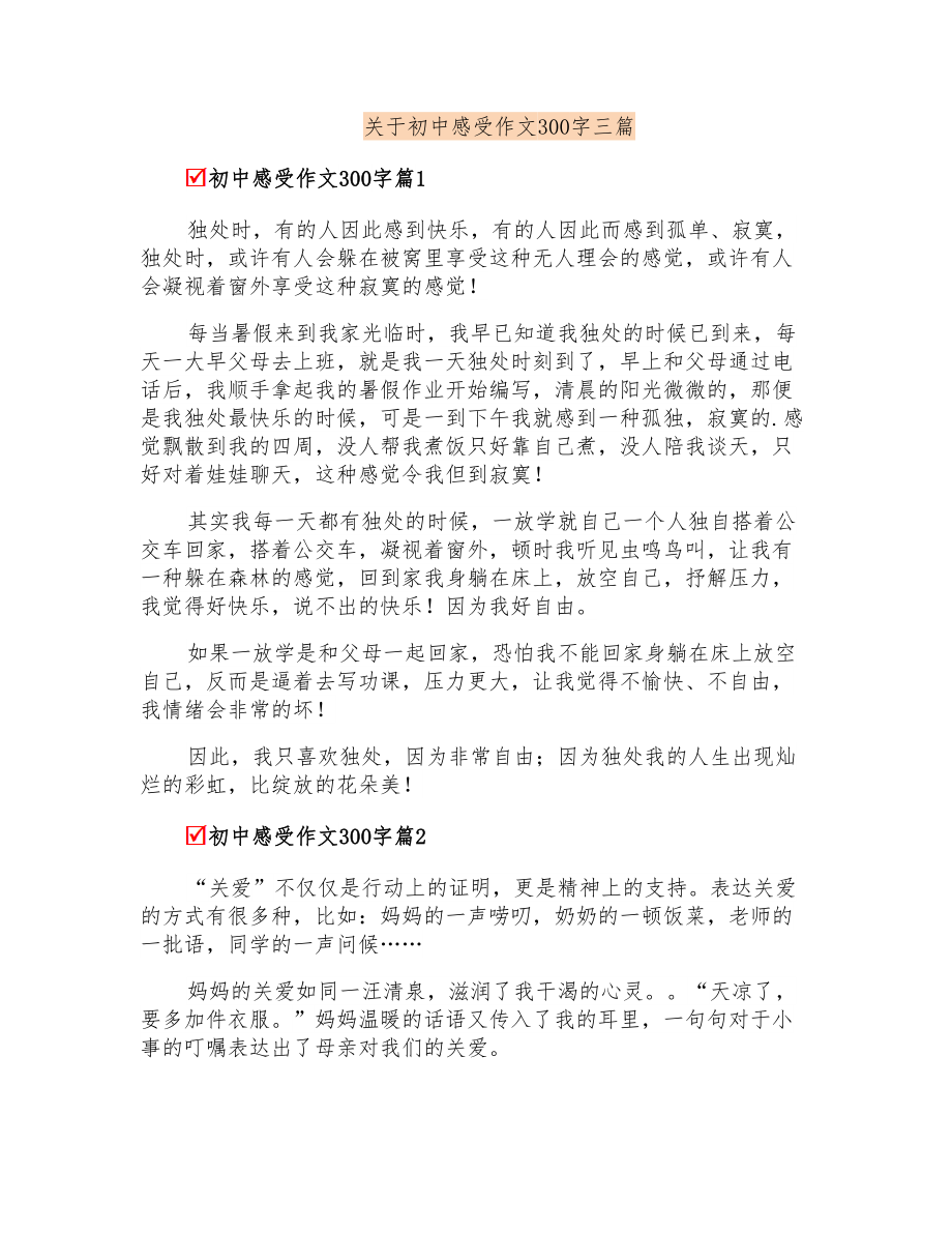 关于初中感受作文300字三篇_第1页