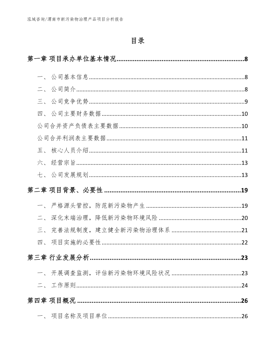 渭南市新污染物治理产品项目分析报告（模板）_第1页