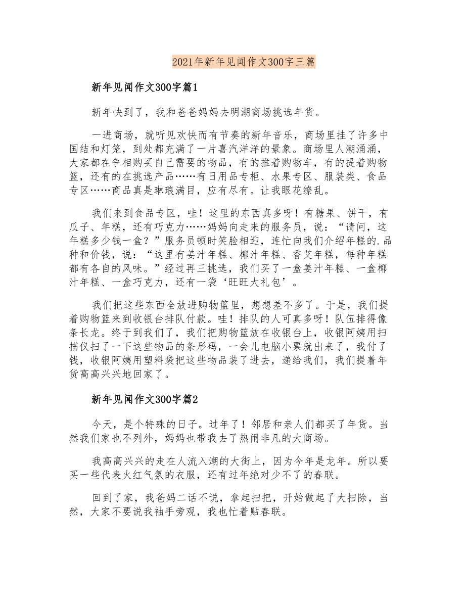 2021年新年见闻作文300字三篇_第1页