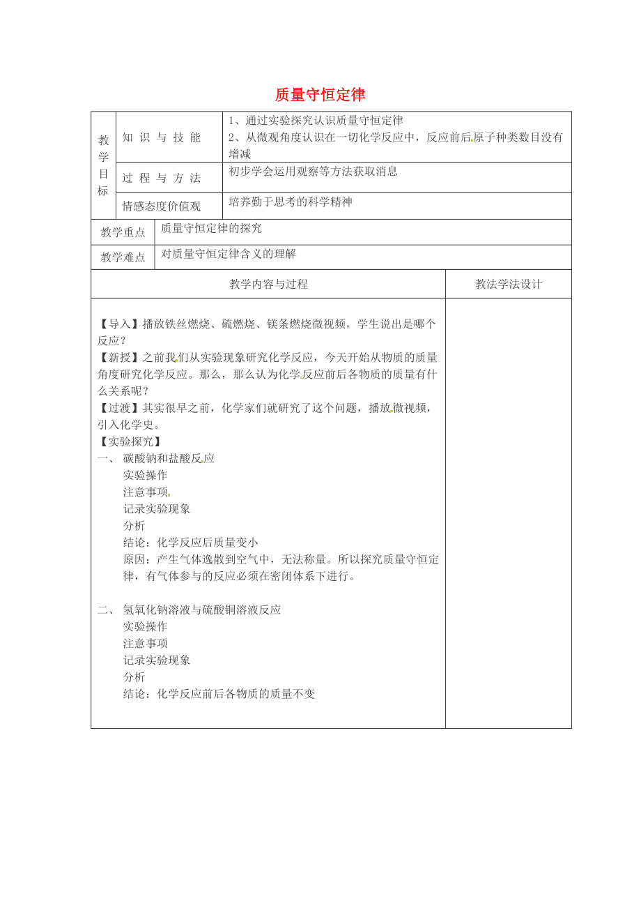 吉林省长春市双阳区九年级化学上册第5单元化学方程式5.1质量守恒定律第1课时教学案无答案新版新人教版_第1页