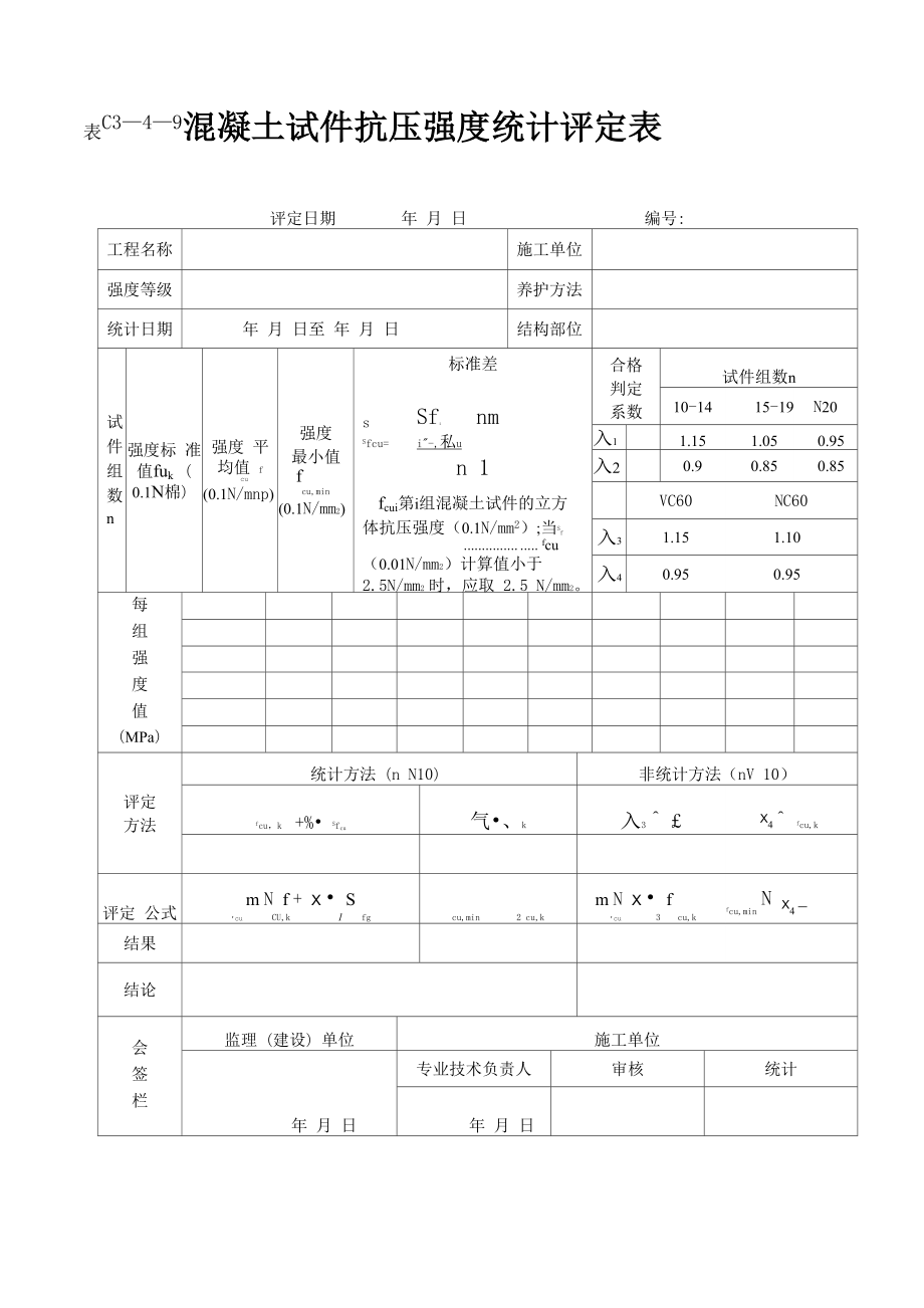 混凝土抗压强度统计评定表_第1页