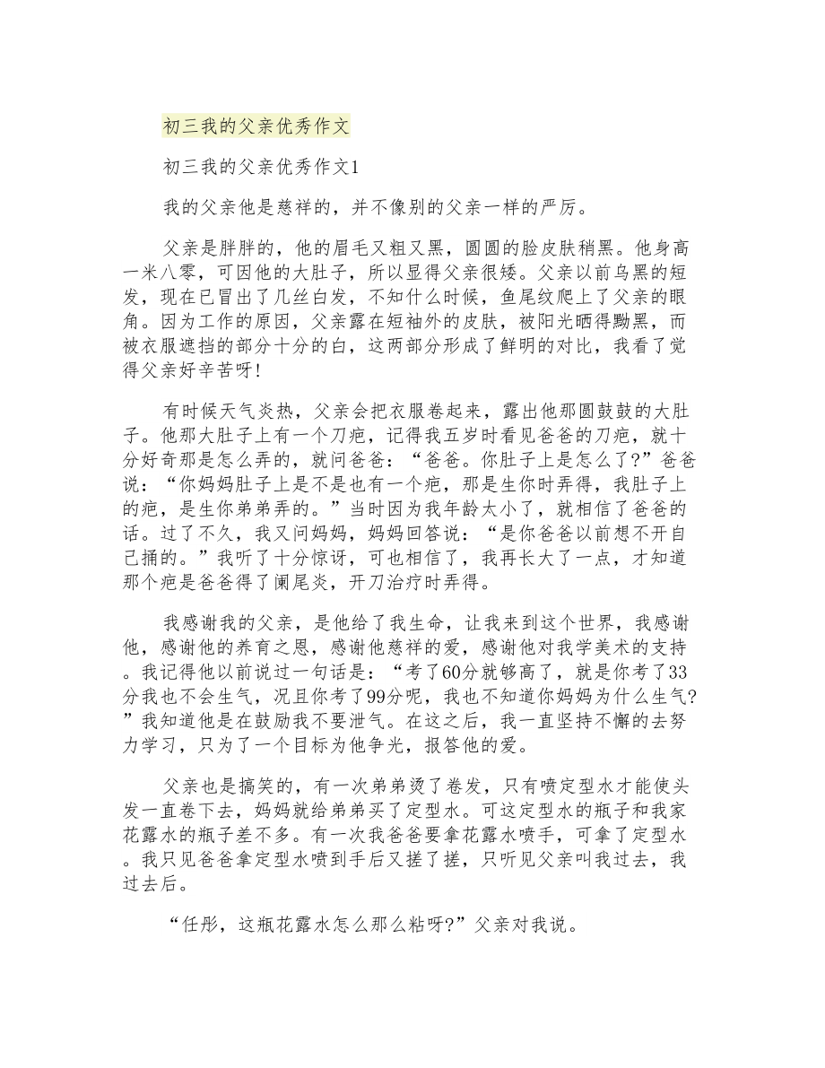 初三我的父亲优秀作文_第1页