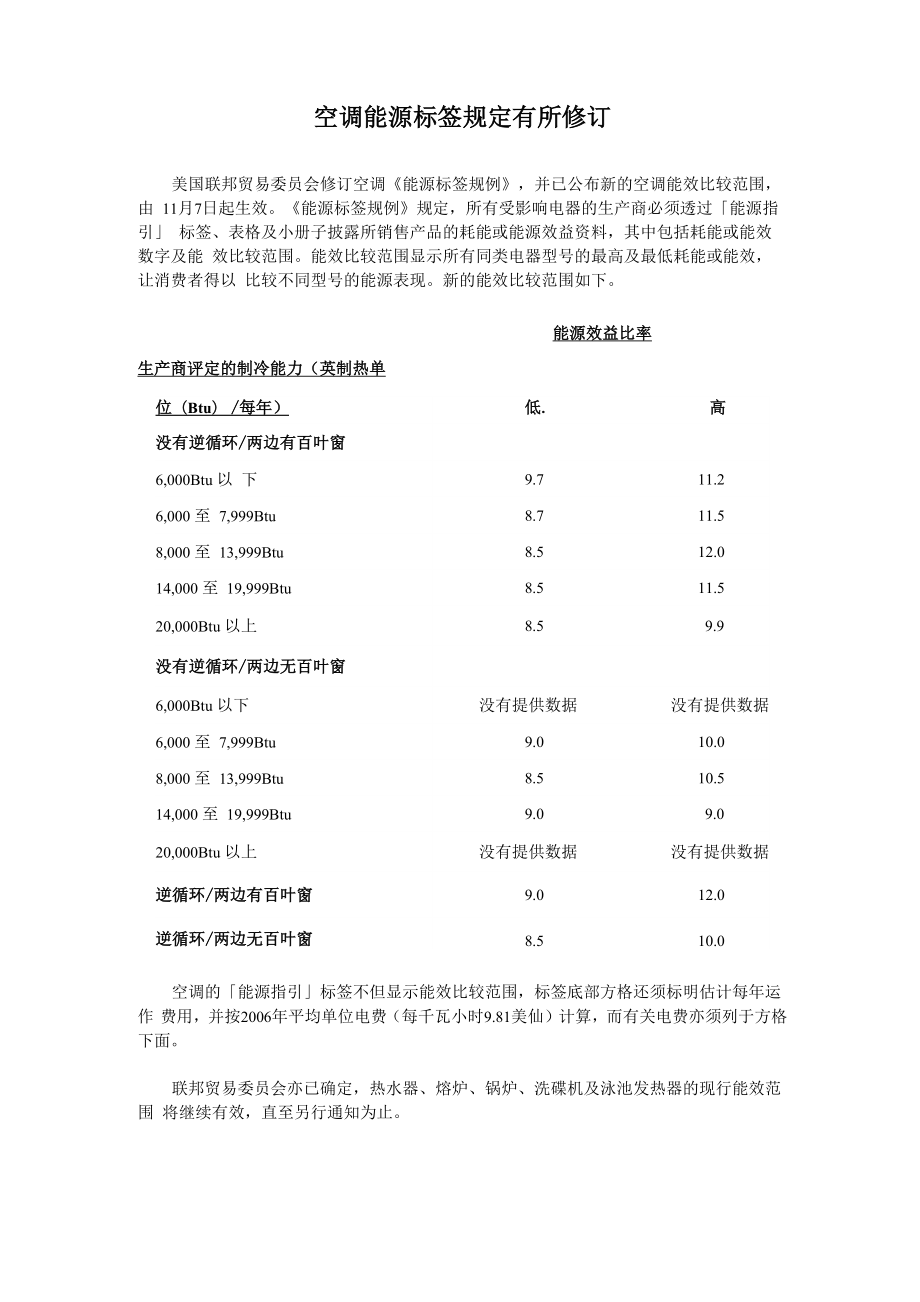 空调能源标签规定有所修订_第1页