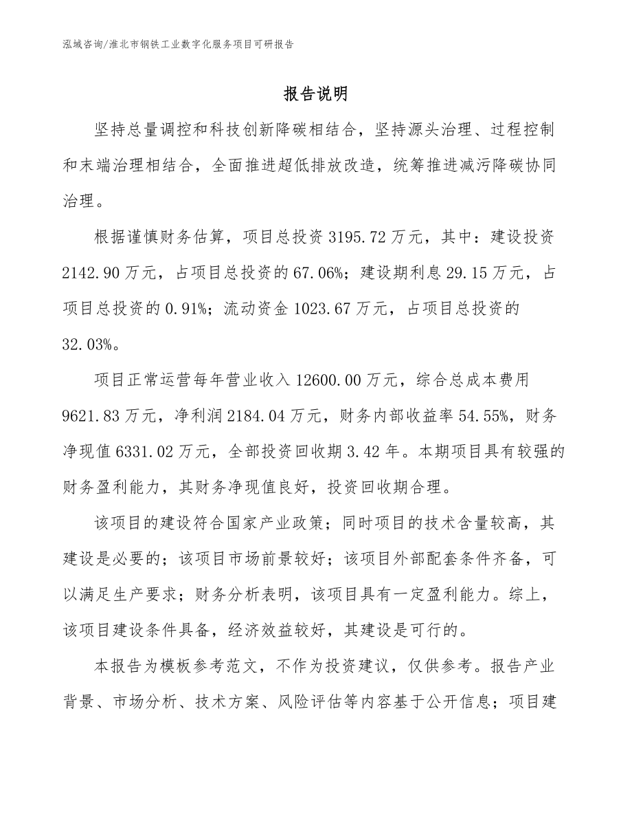 淮北市钢铁工业数字化服务项目可研报告_第1页