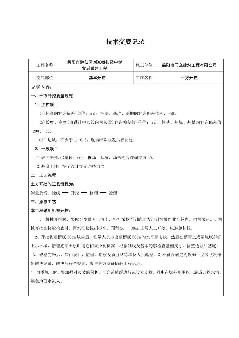 土建综合施工重点技术交底记录_第1页