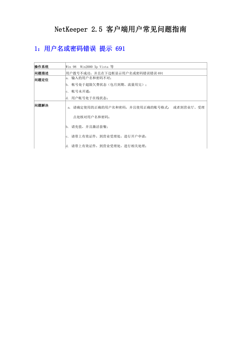 NetKeeper25客户端用户常见问题指南_第1页