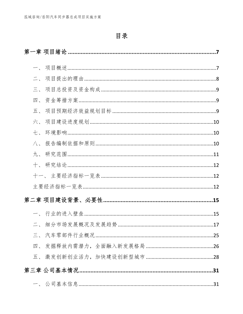 岳阳汽车同步器总成项目实施方案_第1页