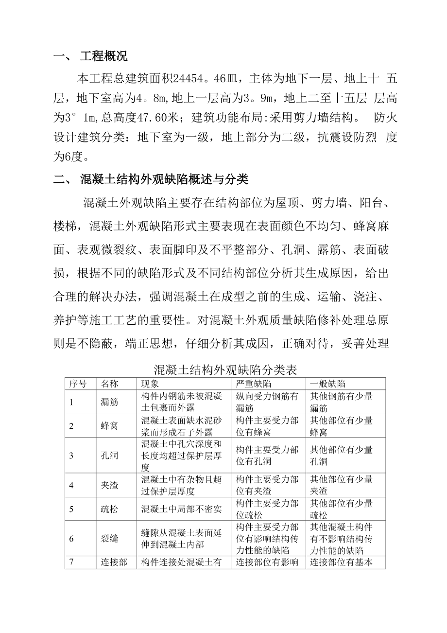 纯剪力墙混凝土质量缺陷处理方案_第1页
