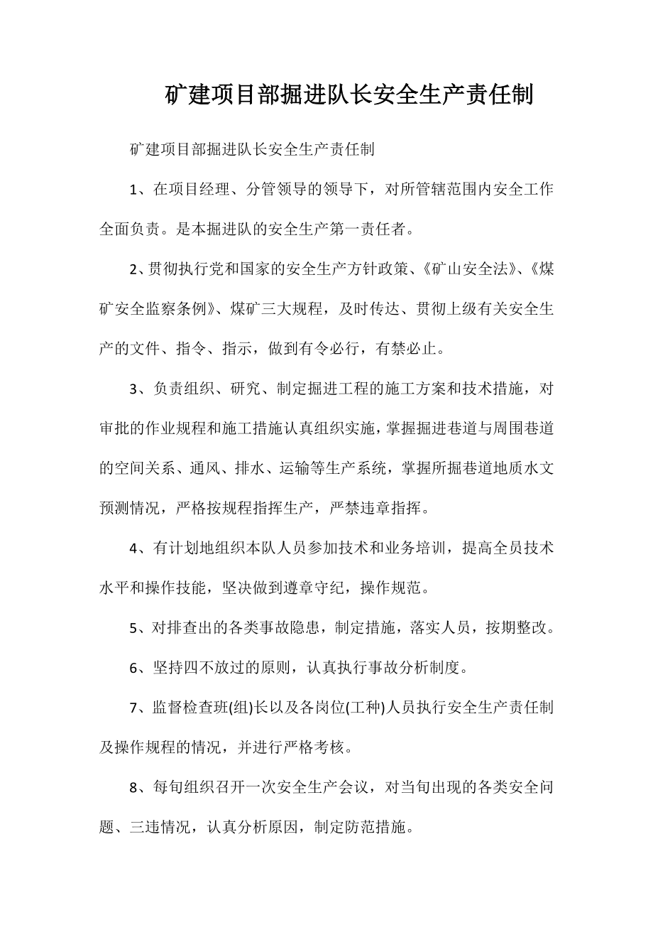 矿建项目部掘进队长安全生产责任制_第1页