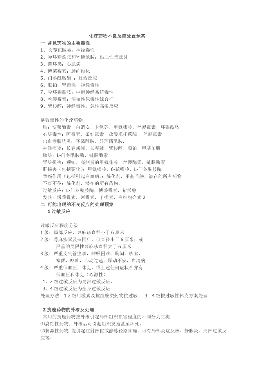 化疗药物不良反应的处理预案_第1页