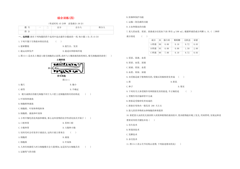 连云港专版2020中考生物复习方案综合训练04试题_第1页