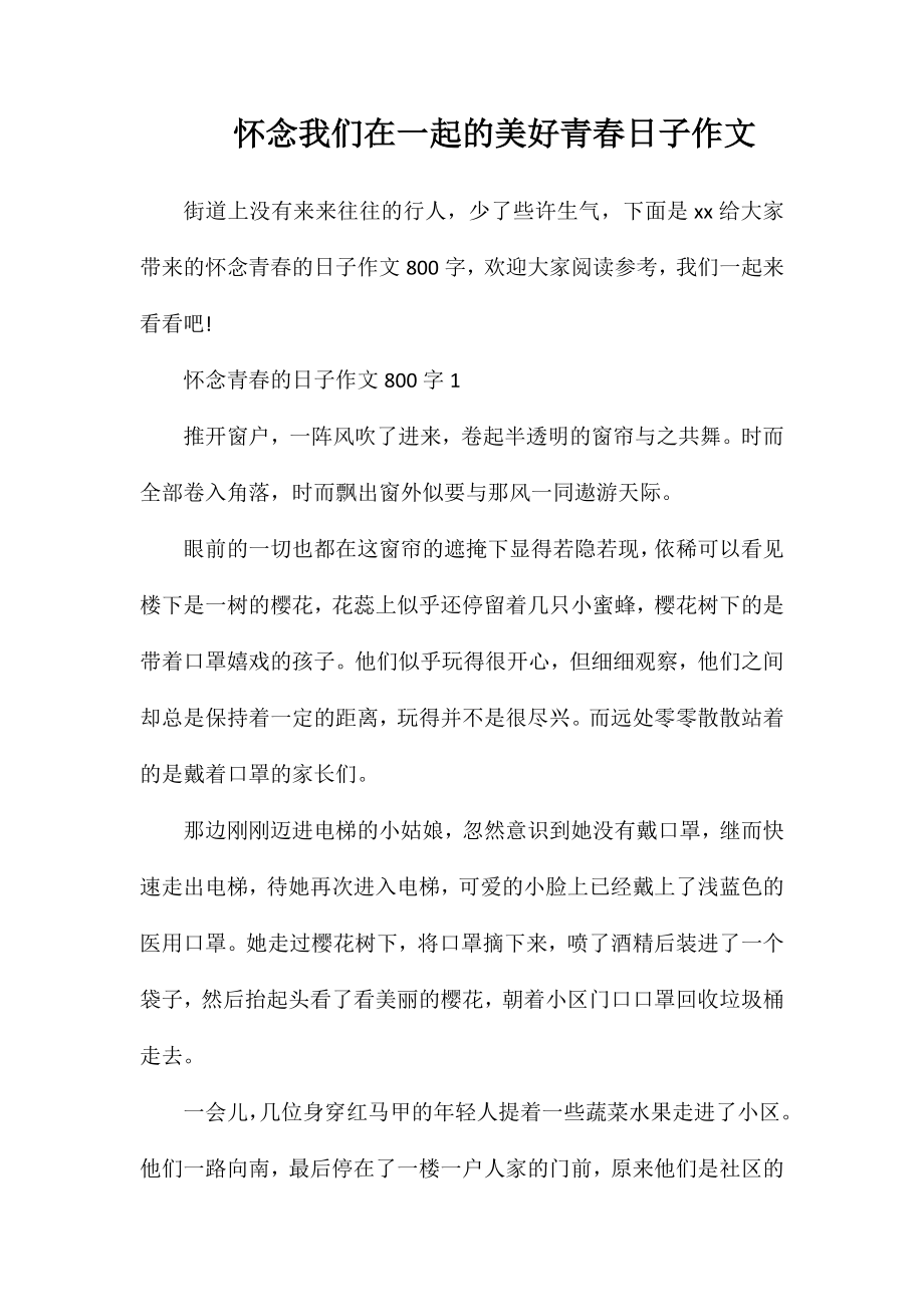 怀念我们在一起的美好青春日子作文_第1页