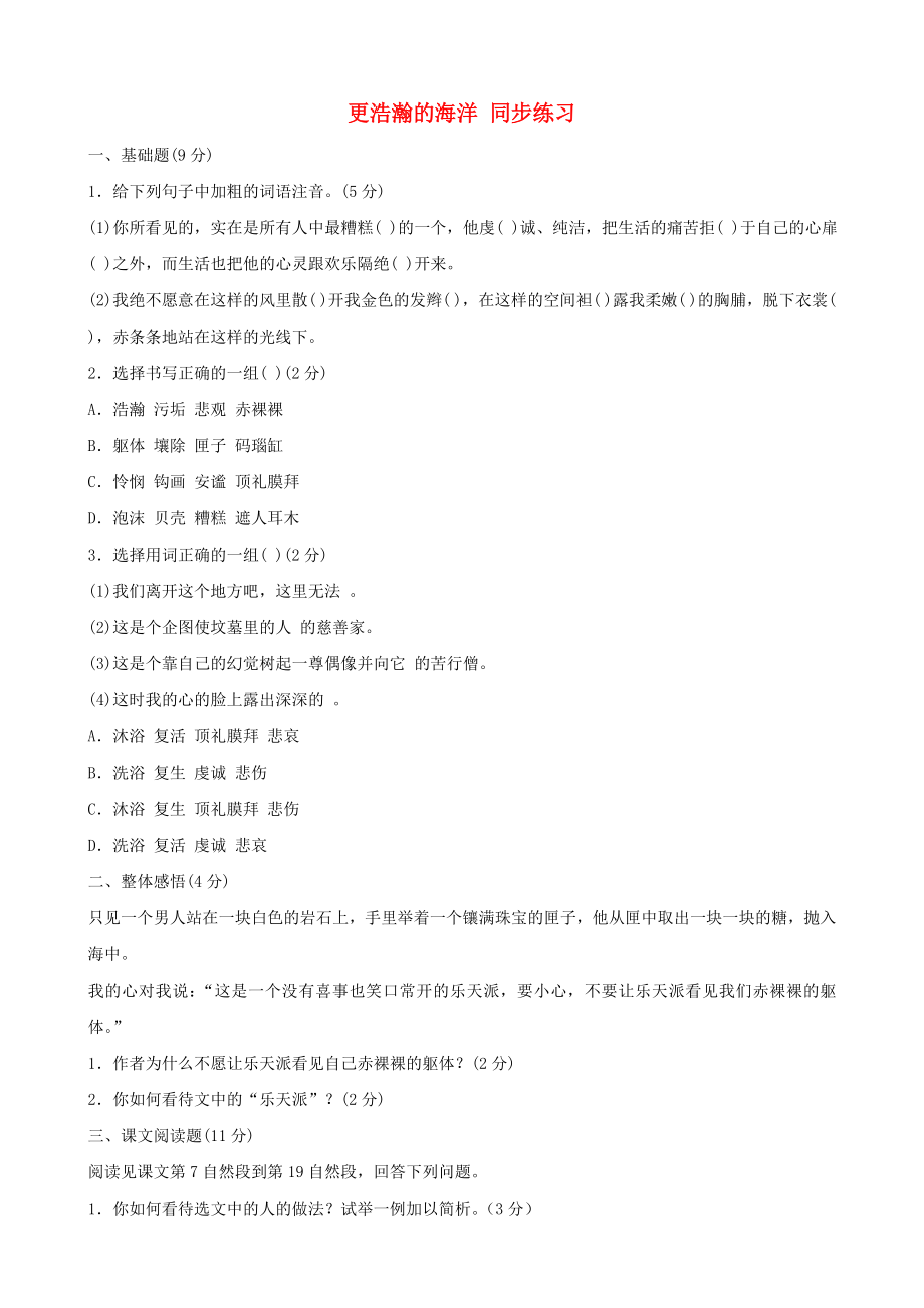 福建省泉州东湖中学九年级语文下册 第4课《更浩瀚的海洋》同步练习 语文版_第1页