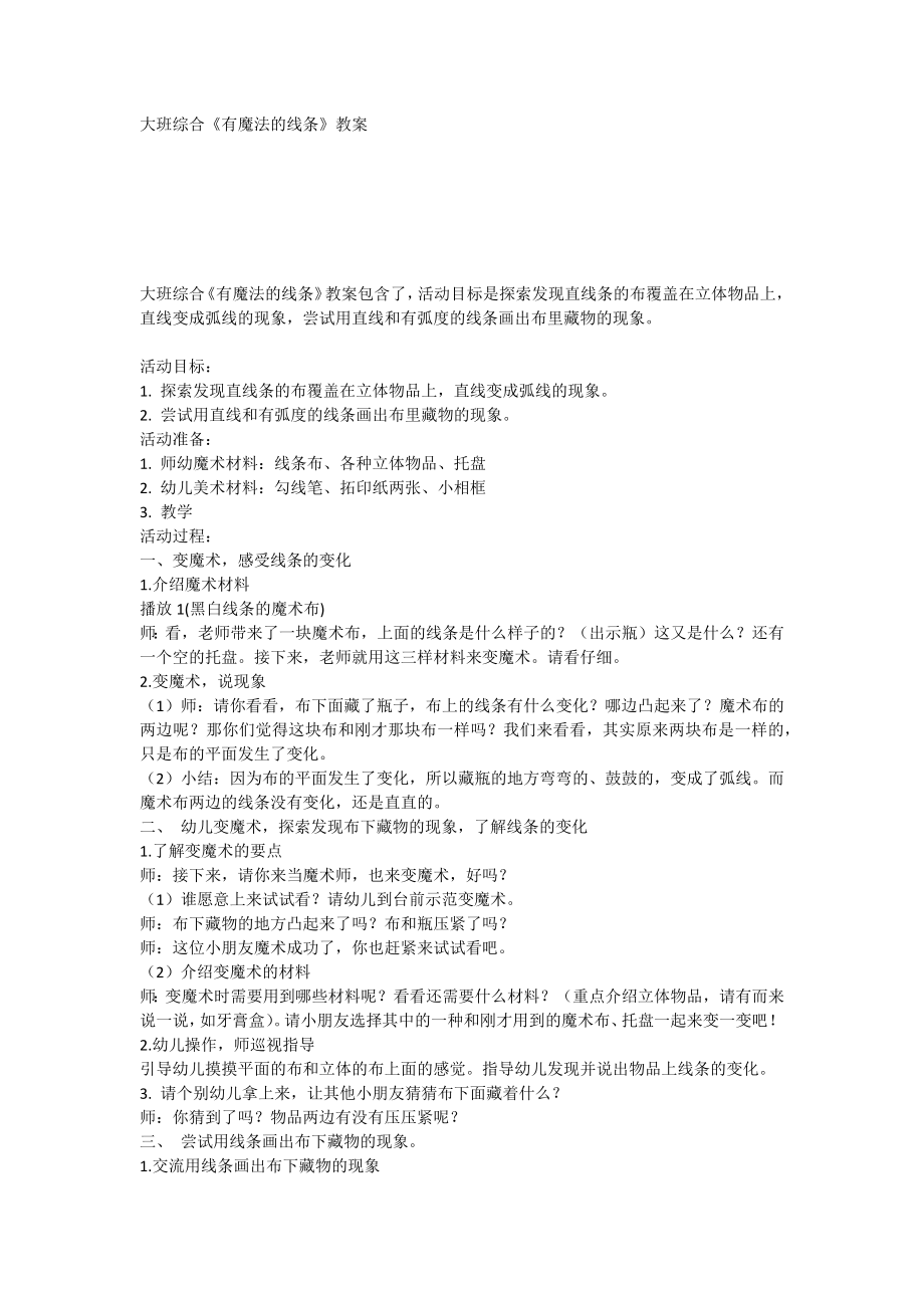 大班综合《有魔法的线条》教案_第1页