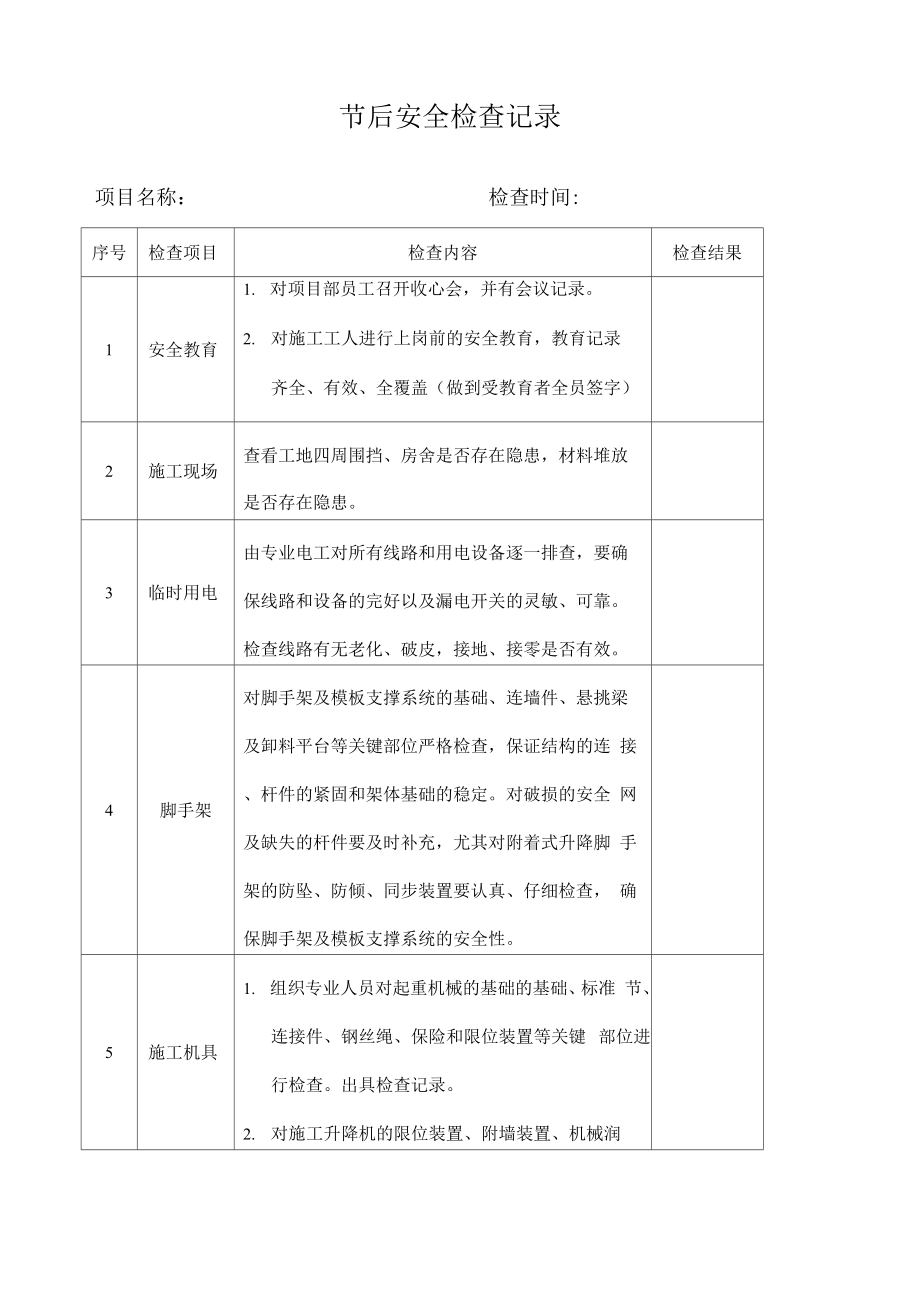 节后复工前安全检查记录_第1页
