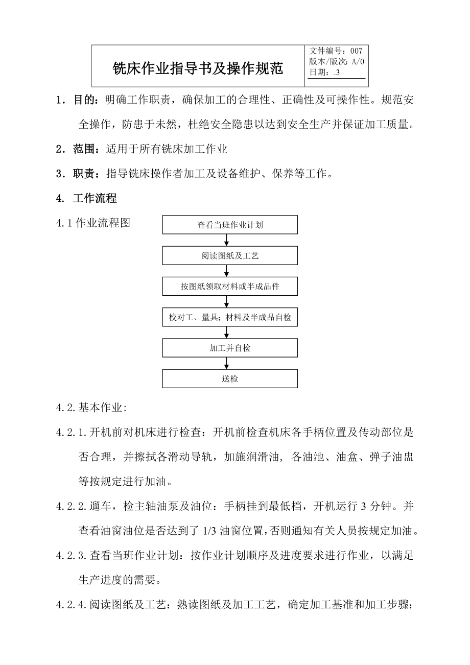 铣床作业指导书及操作规范_第1页
