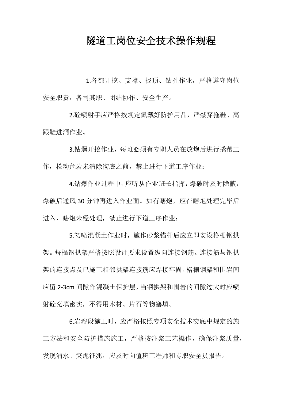 隧道工岗位安全技术操作规程_第1页