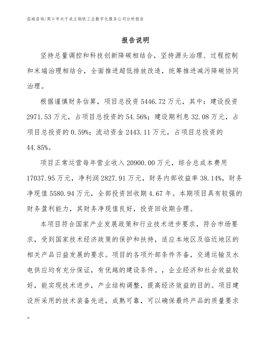 周口市关于成立钢铁工业数字化服务公司分析报告【范文】_第1页