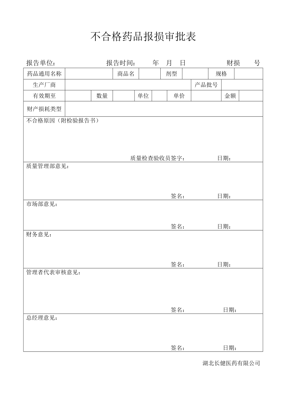 不合格药品报损审批表_第1页