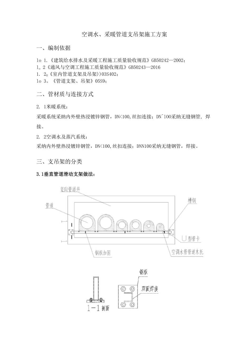空调水,采暖管道支吊架施工方案_第1页
