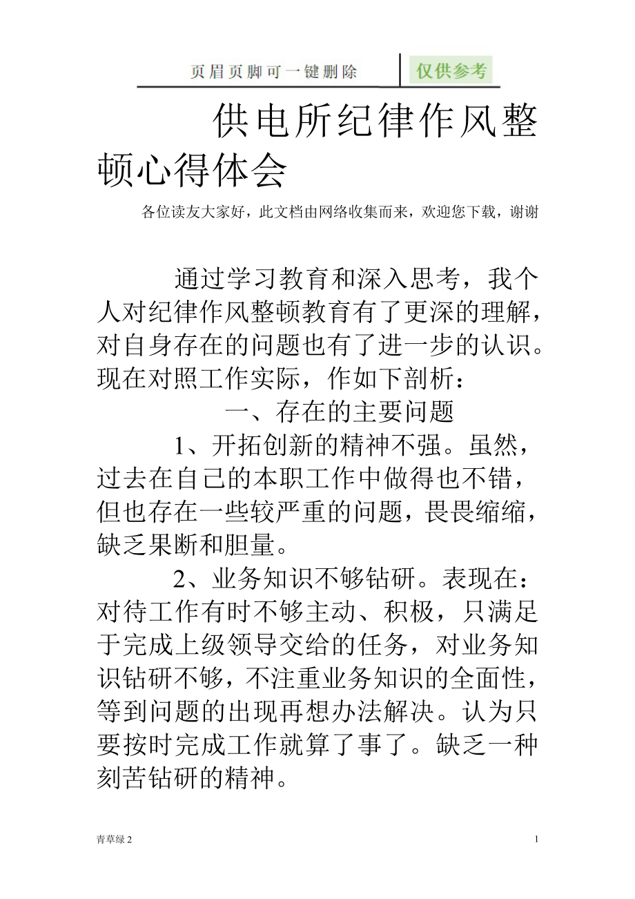 供电所纪律作风整顿心得体会【行业材料】_第1页