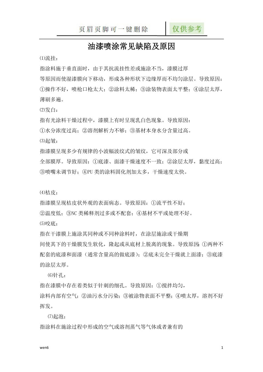 油漆喷涂常见缺陷及原因【行业特制】_第1页