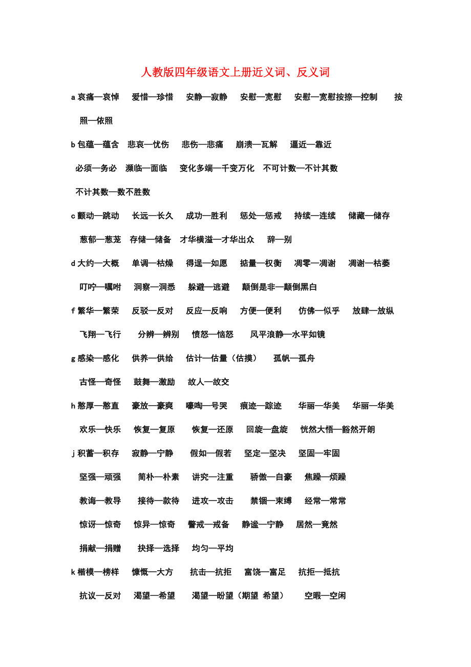 人教版四年级语文上册近义词、反义词_第1页