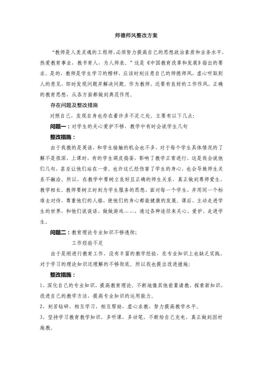 小学教师师德师风整改方案_第1页