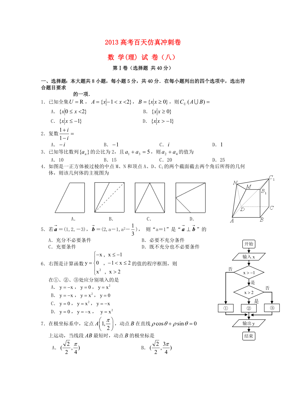 2013高考数学百天仿真冲刺试卷八 理_第1页