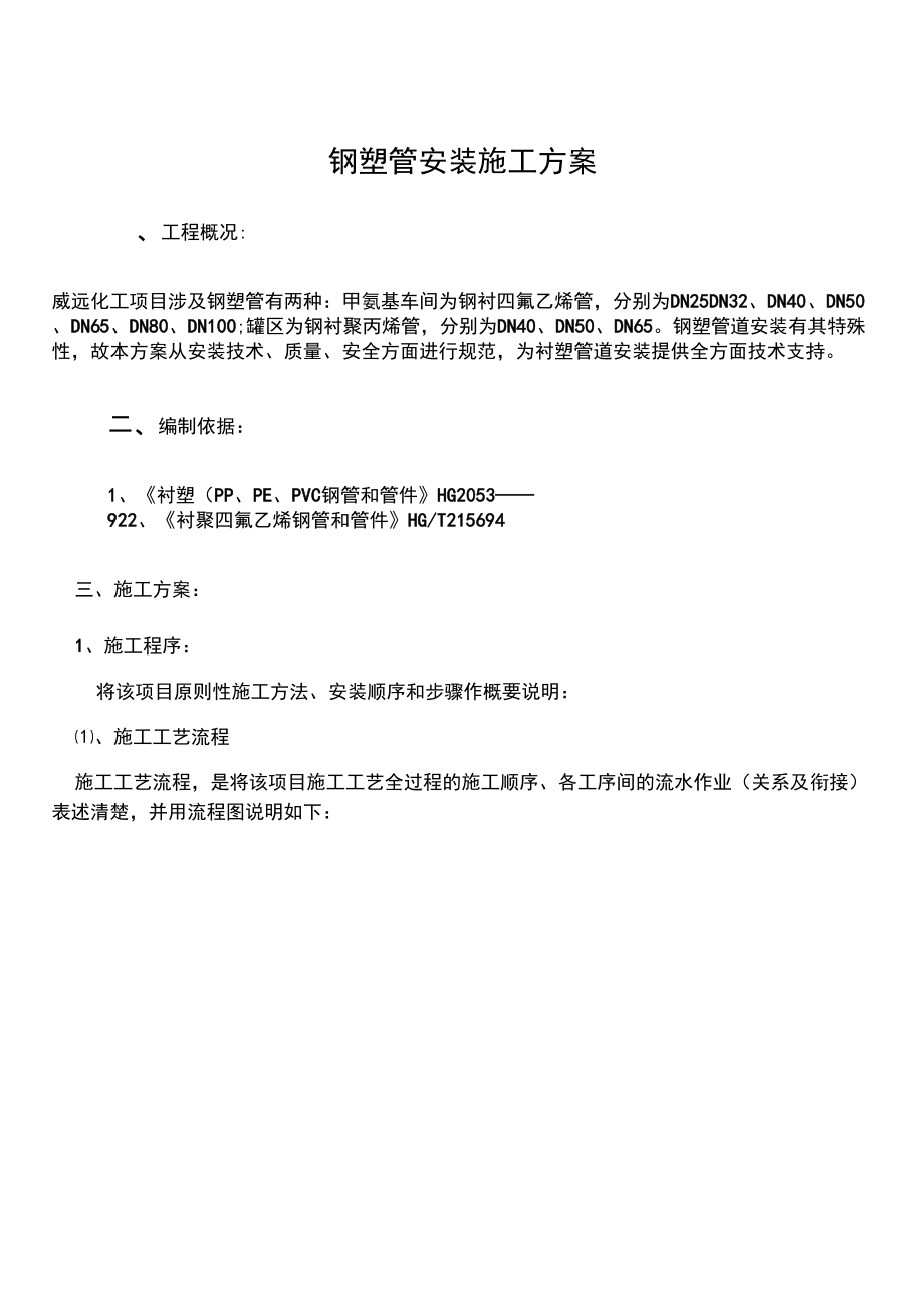 钢塑、衬塑管道安装施工方案_第1页