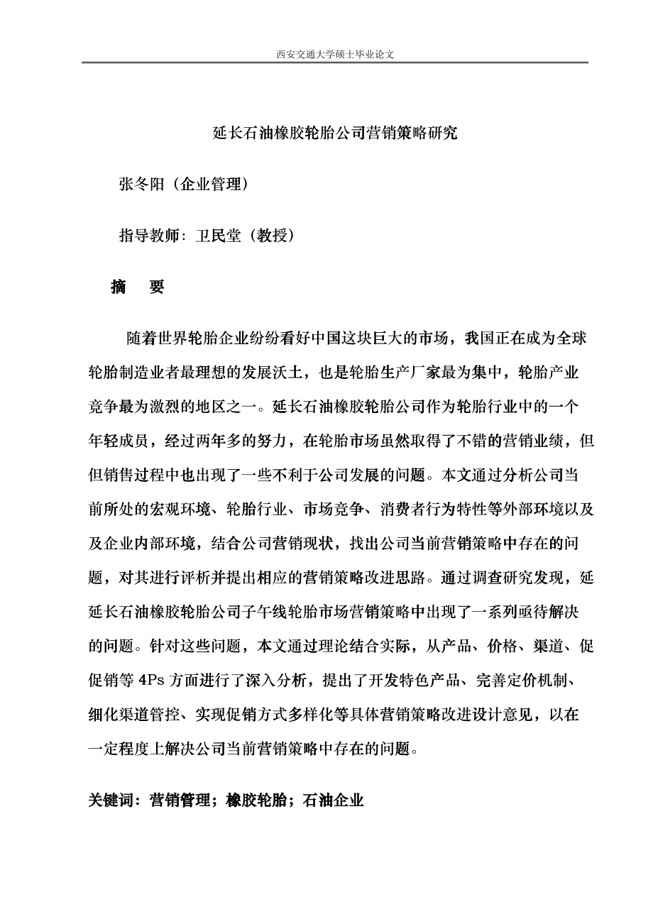 石油橡胶轮胎公司营销策略研究_第1页